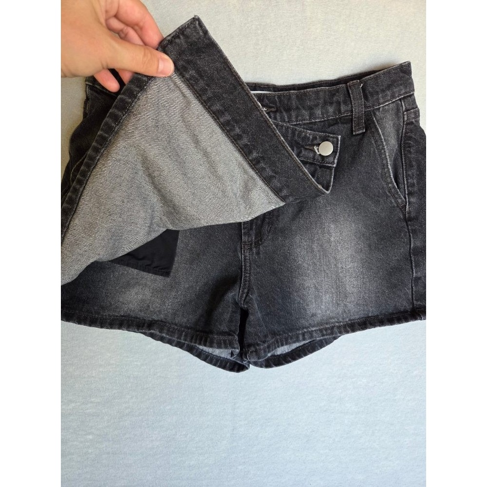 Altar'd State Denim Skort Womens M Black Wrap Front Y2K Grunge Mini Skirt - Picture 3 of 11